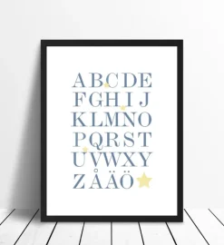 ABC - Blå/Beige Plakat (30x40 cm)