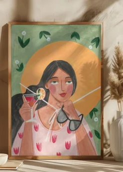 Abstract Modern Bohemian Woman with Cocktail Plakat (21x29.7 cm (A4))