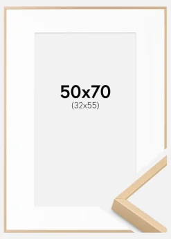 Aluminiumsramme Messing 50x70 cm - Passepartout Hvid 33x56 cm