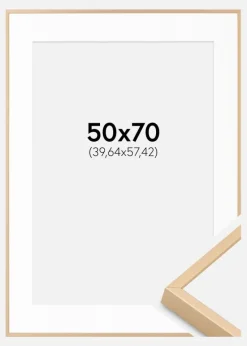 Aluminiumsramme Messing 50x70 cm - Passepartout Hvid 16x23 inches