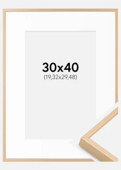 Aluminiumsramme Messing 30x40 cm - Passepartout Hvid 8x12 inches