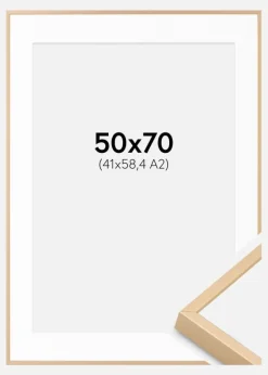 Aluminiumsramme Messing 50x70 cm - Passepartout Hvid 42x59,4 cm
