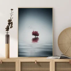 Autumn Trees Reflected Blue Lake Plakat (21x29.7 cm (A4))