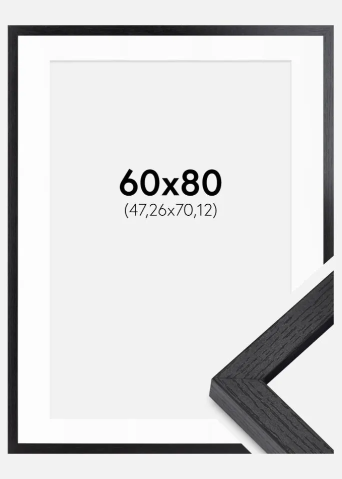 BGA Kasseramme Sort 60x80 cm - Passepartout Hvid 19x28 inches