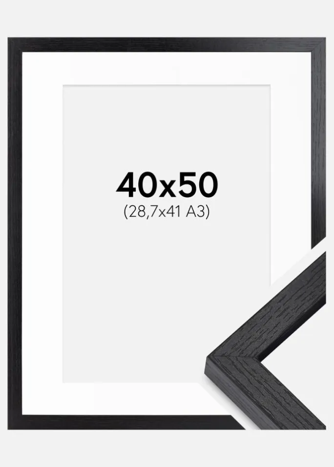 BGA Kasseramme Sort 40x50 cm - Passepartout Hvid 29,7x42 cm