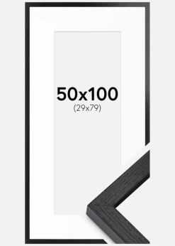 BGA Kasseramme Sort 50x100 cm - Passepartout Hvid 30x80 cm