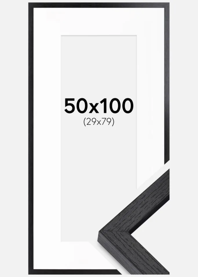 BGA Kasseramme Sort 50x100 cm - Passepartout Hvid 30x80 cm