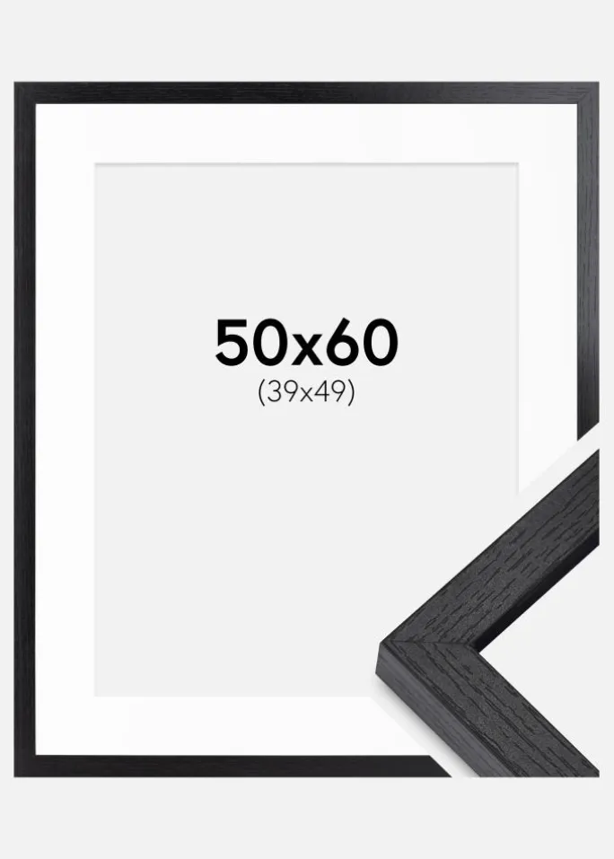 BGA Kasseramme Sort 50x60 cm - Passepartout Hvid 40x50 cm