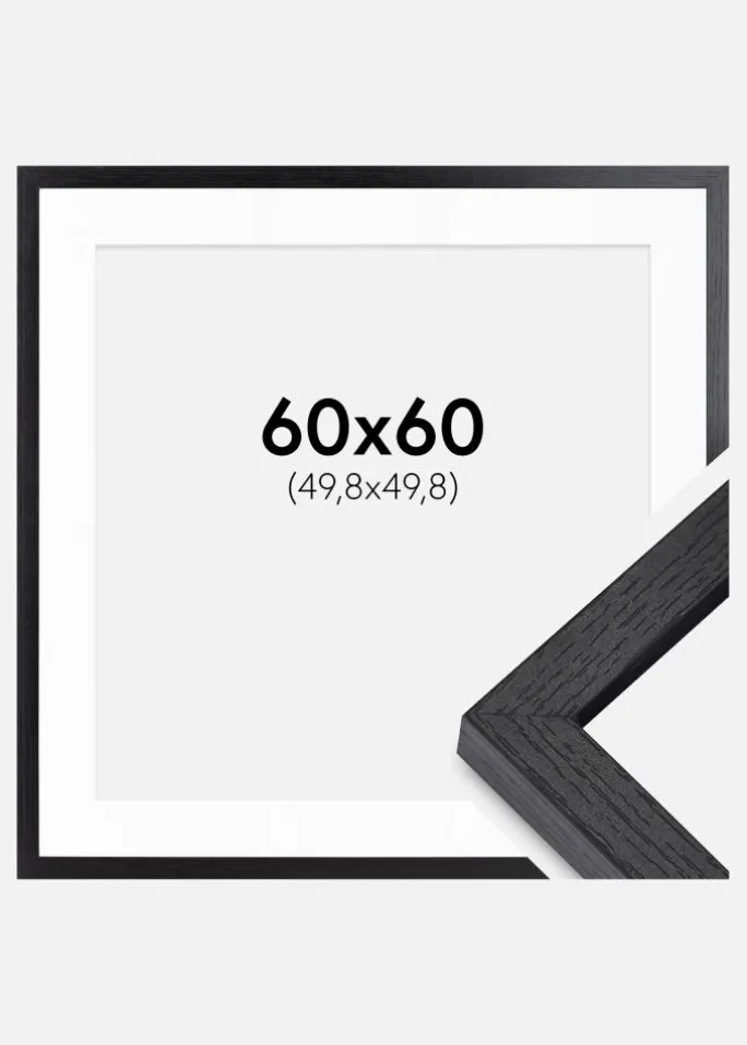BGA Kasseramme Sort 60x60 cm - Passepartout Hvid 20x20 inches
