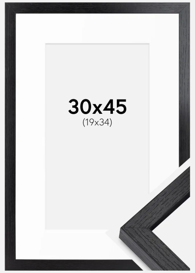 BGA Kasseramme Sort 30x45 cm - Passepartout Hvid 20x35 cm