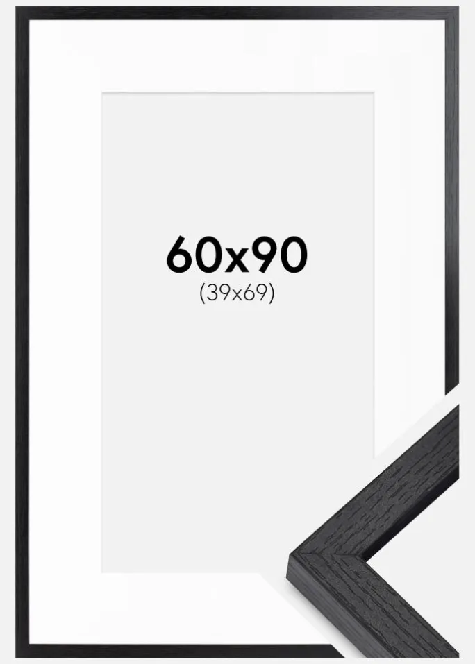 BGA Kasseramme Sort 60x90 cm - Passepartout Hvid 40x70 cm
