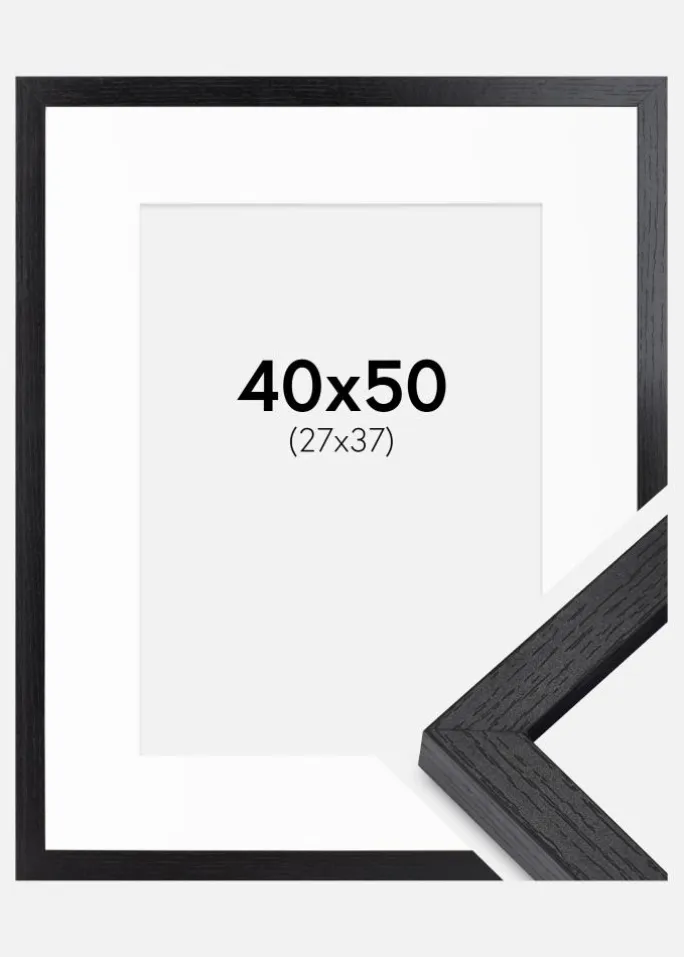 BGA Kasseramme Sort 40x50 cm - Passepartout Hvid 28x38 cm