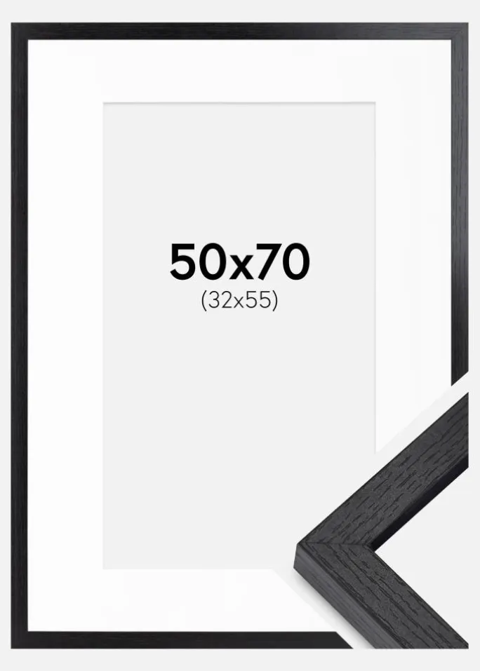 BGA Kasseramme Sort 50x70 cm - Passepartout Hvid 33x56 cm