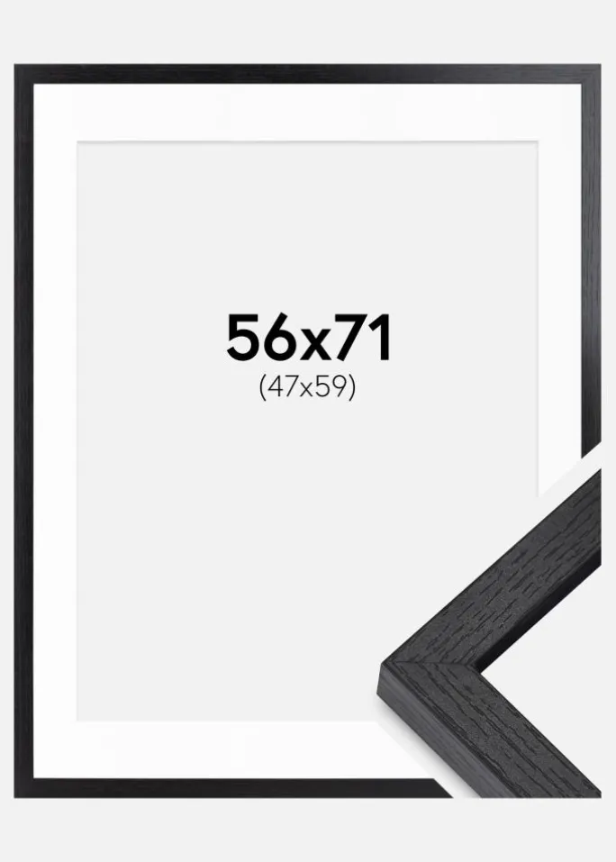 BGA Kasseramme Sort 56x71 cm - Passepartout Hvid 48x60 cm