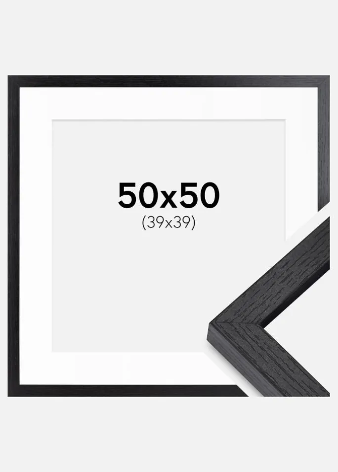BGA Kasseramme Sort 50x50 cm - Passepartout Hvid 40x40 cm
