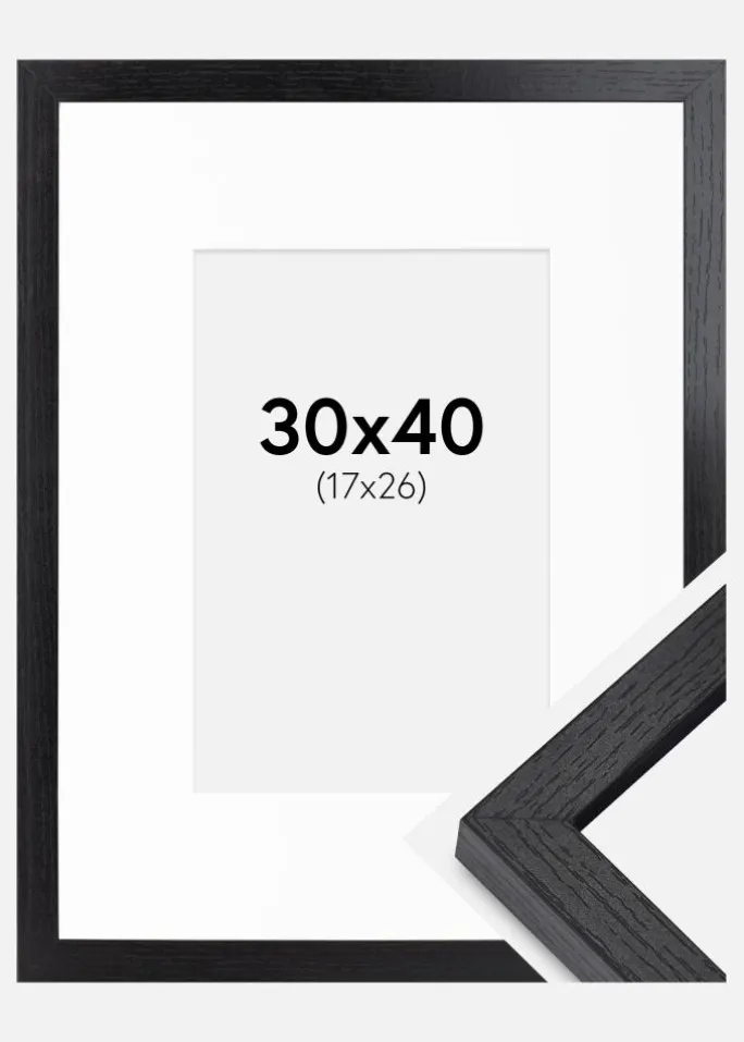 BGA Kasseramme Sort 30x40 cm - Passepartout Hvid 18x27 cm