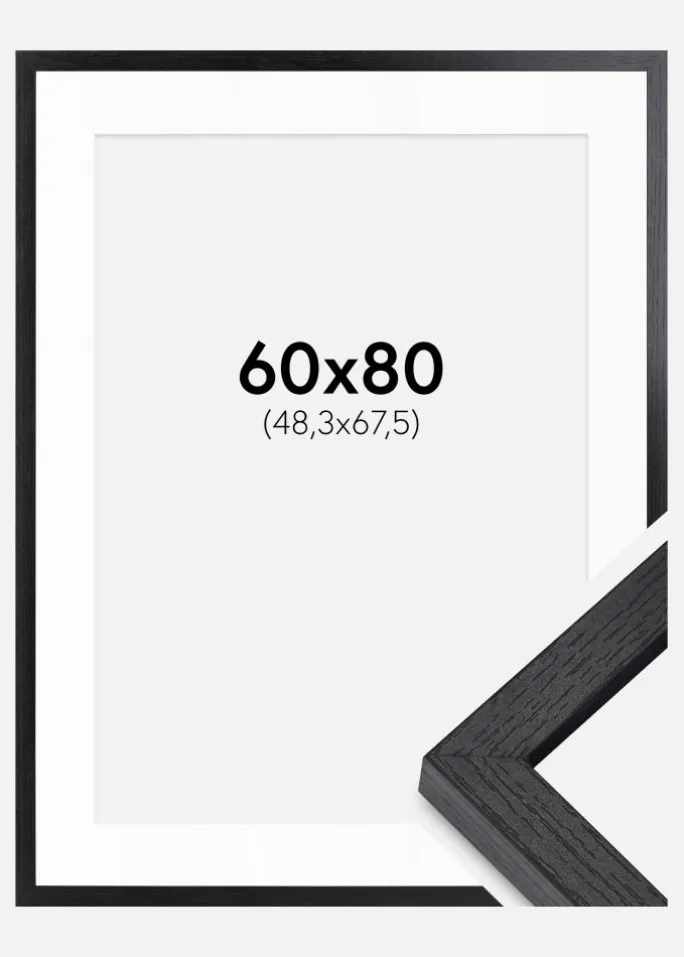 BGA Kasseramme Sort 60x80 cm - Passepartout Hvid 49,3x68,5 cm