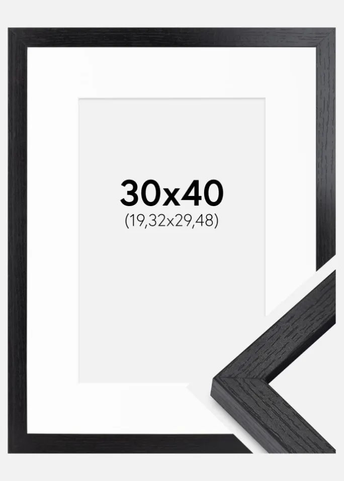BGA Kasseramme Sort 30x40 cm - Passepartout Hvid 8x12 inches