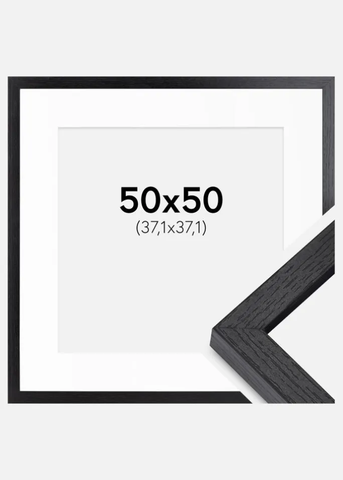 BGA Kasseramme Sort 50x50 cm - Passepartout Hvid 15x15 inches