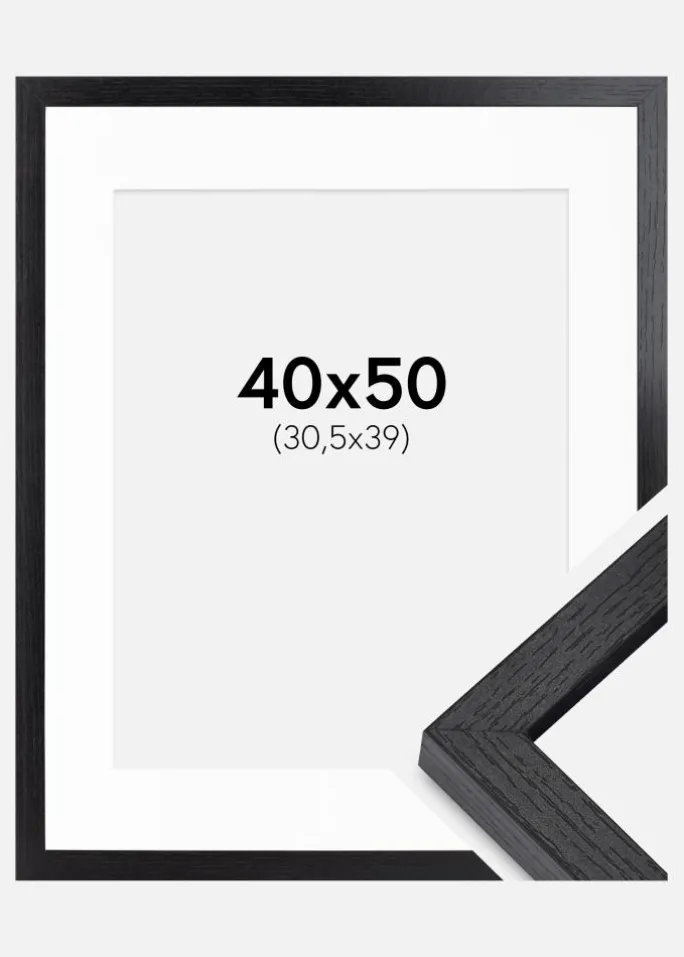 BGA Kasseramme Sort 40x50 cm - Passepartout Hvid 31,5x40 cm