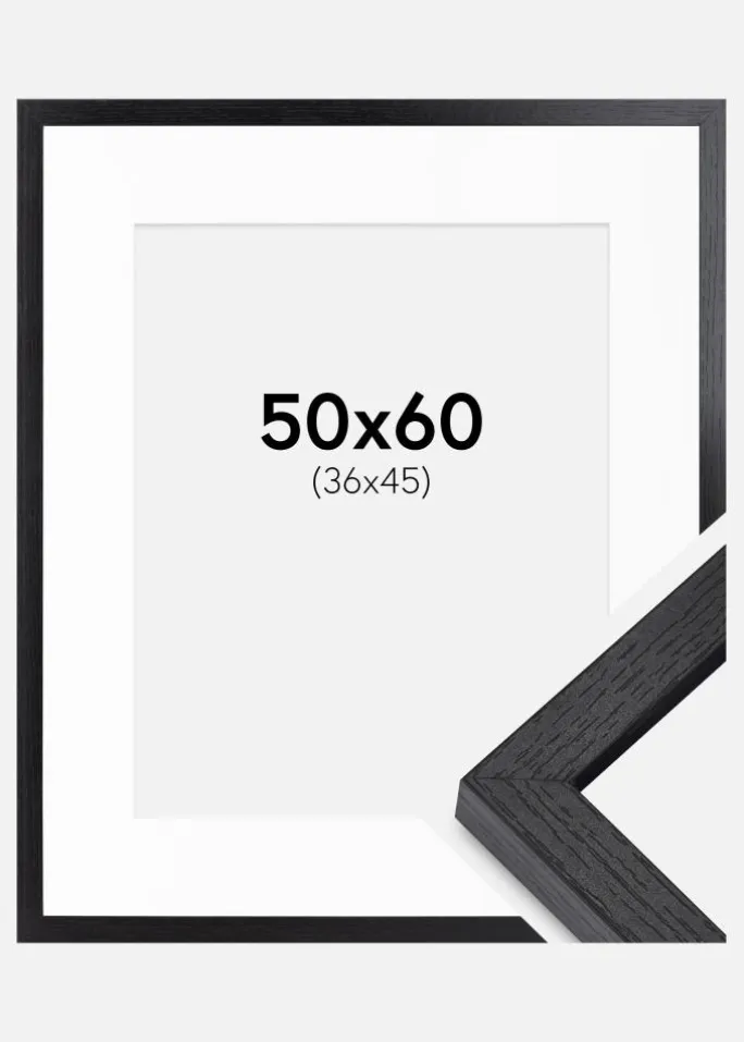 BGA Kasseramme Sort 50x60 cm - Passepartout Hvid 37x46 cm