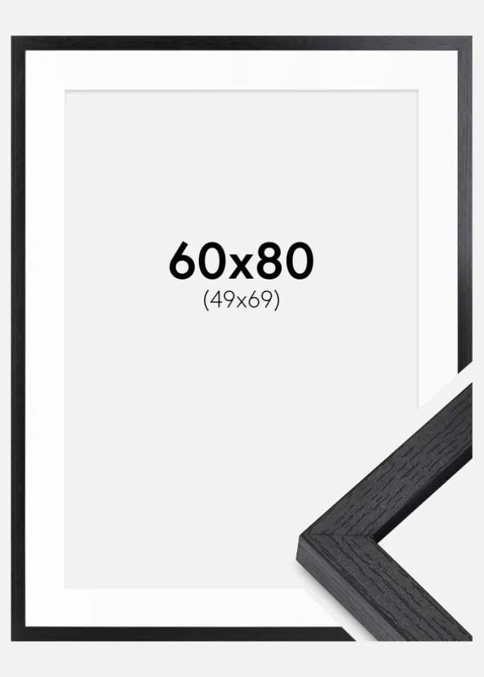 BGA Kasseramme Sort 60x80 cm - Passepartout Hvid 50x70 cm