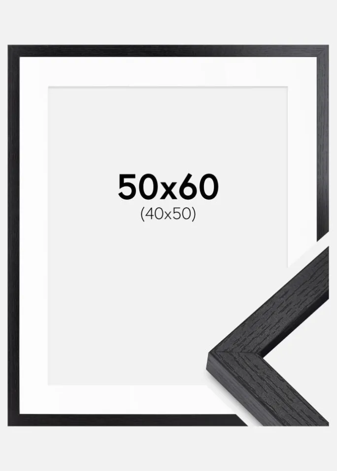 BGA Kasseramme Sort 50x60 cm - Passepartout Hvid 41x51 cm