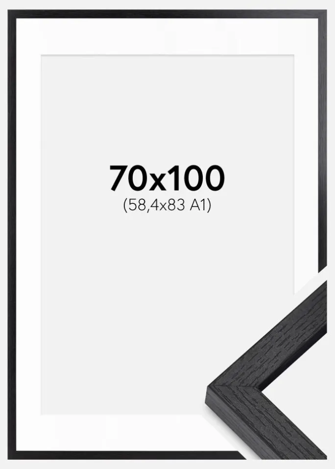 BGA Kasseramme Sort 70x100 cm - Passepartout Hvid 59,4x84 cm
