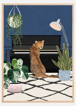 Cheetah playing piano Plakat (21x29.7 cm (A4))