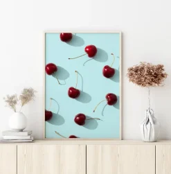 Cherries On Turquoise Plakat (21x29.7 cm (A4))