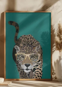 Curious green leopard Plakat (21x29.7 cm (A4))