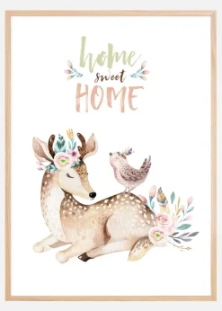 Deer with flowers Plakat (21x29.7 cm (A4))