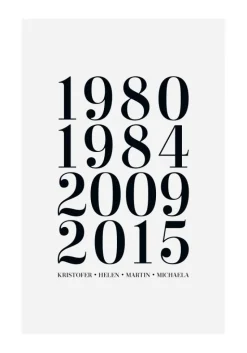 Familietavle - 4 Fødselsår & Navn - Grå (21x29,7 cm (A4))