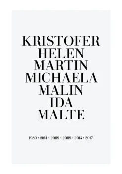 Familietavle - 7 Fødselsår & Navn - Grå (21x29,7 cm (A4))