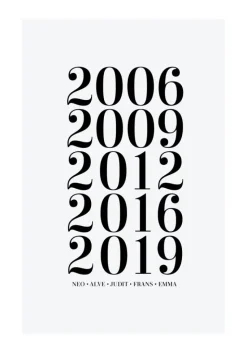 Familietavle - 5 Fødselsår & Navn - Grå (21x29,7 cm (A4))