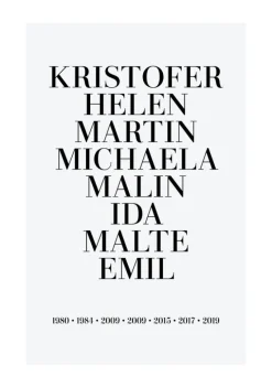 Familietavle - 8 Fødselsår & Navn - Grå (21x29,7 cm (A4))