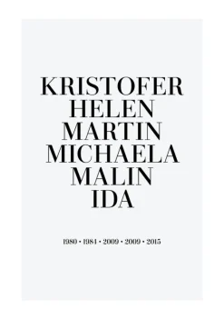 Familietavle - 6 Fødselsår & Navn - Grå (21x29,7 cm (A4))