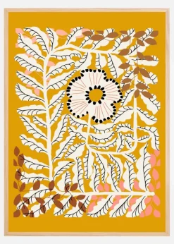 Fern leaves and flower mustard Plakat (21x29.7 cm (A4))