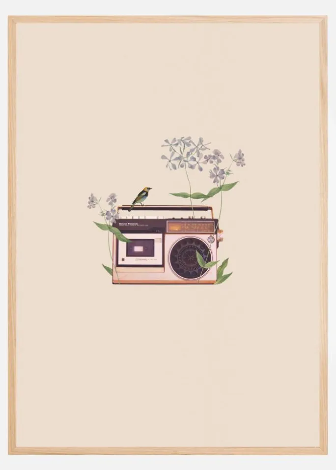 Floral vintage radio Plakat (21x29.7 cm (A4))