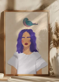 Girl with bird Plakat (21x29.7 cm (A4))