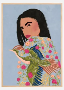 Girl with Crane Plakat (21x29.7 cm (A4))