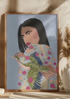 Girl with Crane Plakat (21x29.7 cm (A4))