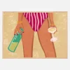 Girl with wine at the beach Plakat (21x29.7 cm (A4))