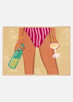 Girl with wine at the beach Plakat (21x29.7 cm (A4))