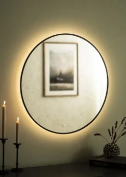 KAILA Spejl Circle LED Sort 80 cm Ø