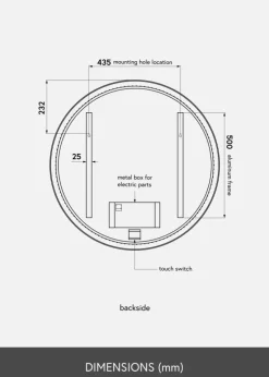 KAILA Spejl Circle LED Sort 80 cm Ø