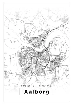 Kort - Aalborg - Hvid Plakat (21x29.7 cm (A4))
