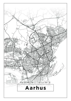 Kort - Aarhus - Hvid Plakat (21x29.7 cm (A4))