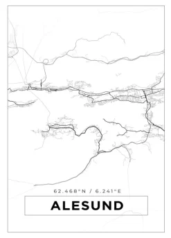 Kort - Alesund - Hvid Plakat (21x29.7 cm (A4))