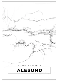 Kort - Alesund - Hvid Plakat (21x29.7 cm (A4))